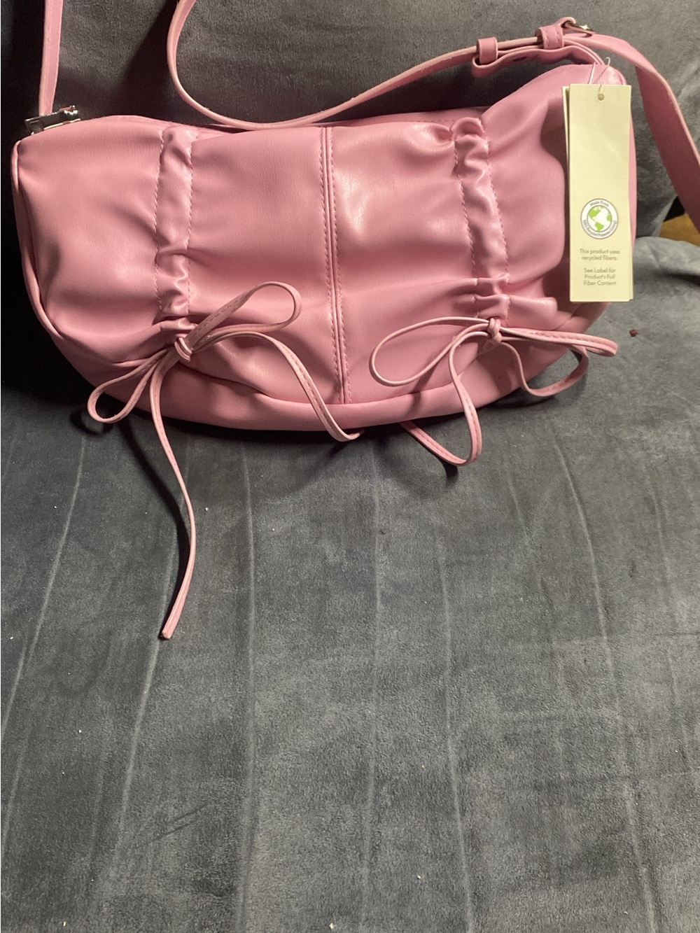 Pink Ruched Shoulder Bag with Bow Ties